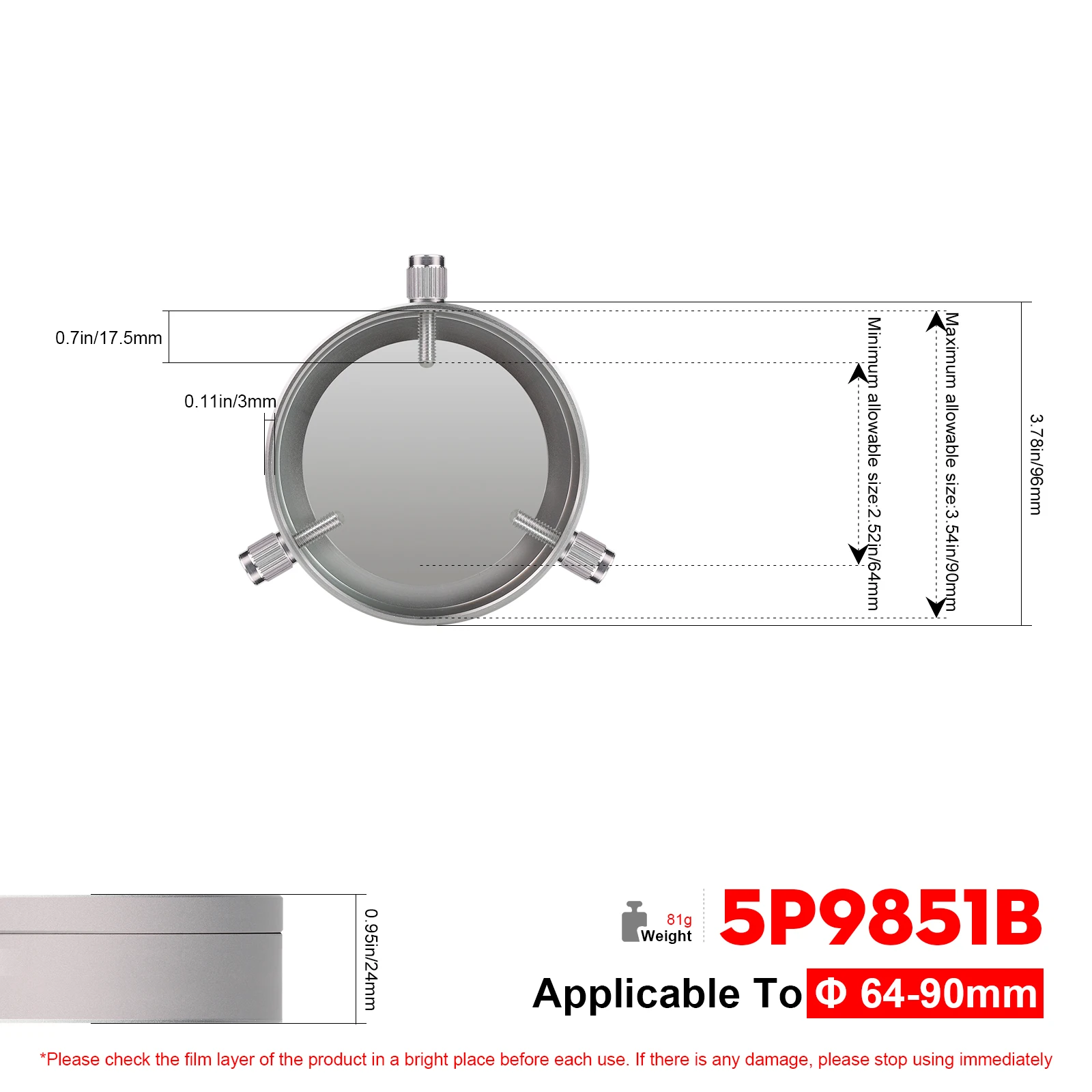 Datyson Solar Observing Filter Sheet all-metal Cap for 44-210mm telescope objectives/camera lenses image 3