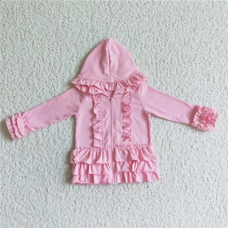 GT0021 Fashionable And Good-Looking  Girls Clothes Long Sleeve Top Pink Hood Zipper Print With  Children Clothes