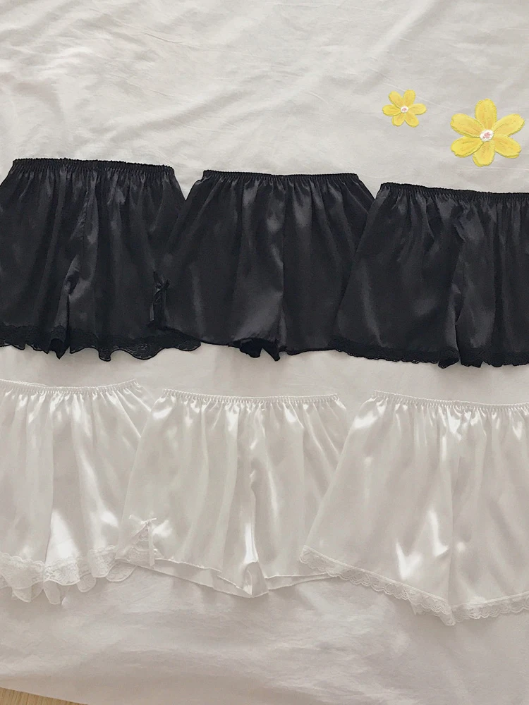 Safety Short Pants Summer Women Thin Satin Ice Silk Boxer Shorts Black Sexy Lace Anti-glare Leggings Casual Female Shorts