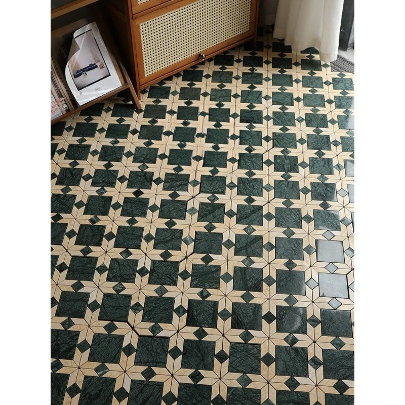 Vintage dark green stone mosaic, natural marble stone floor tiles