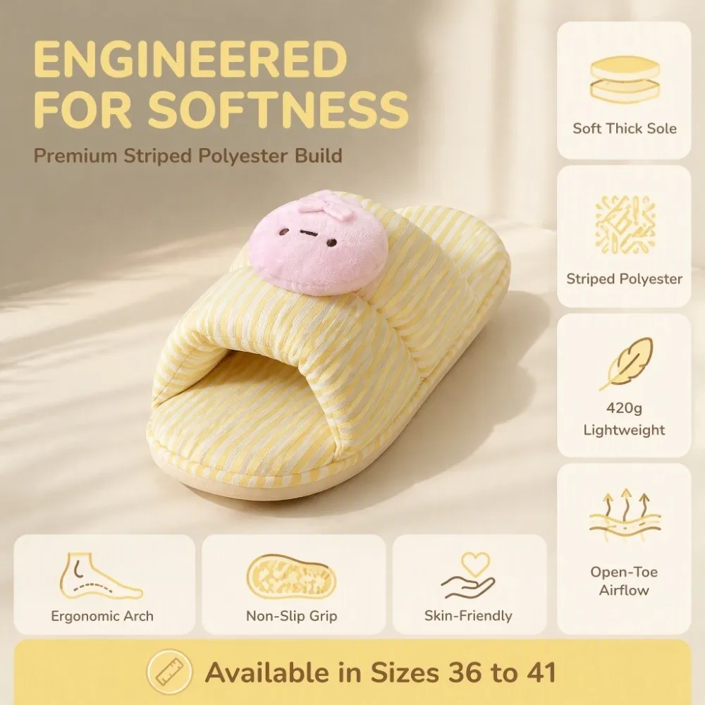 Kawaii Soft Sole Striped Slippers Quiet Sole Non Slip House Slippers Silent Sole Machine Washable Dorm Slides Bedroom