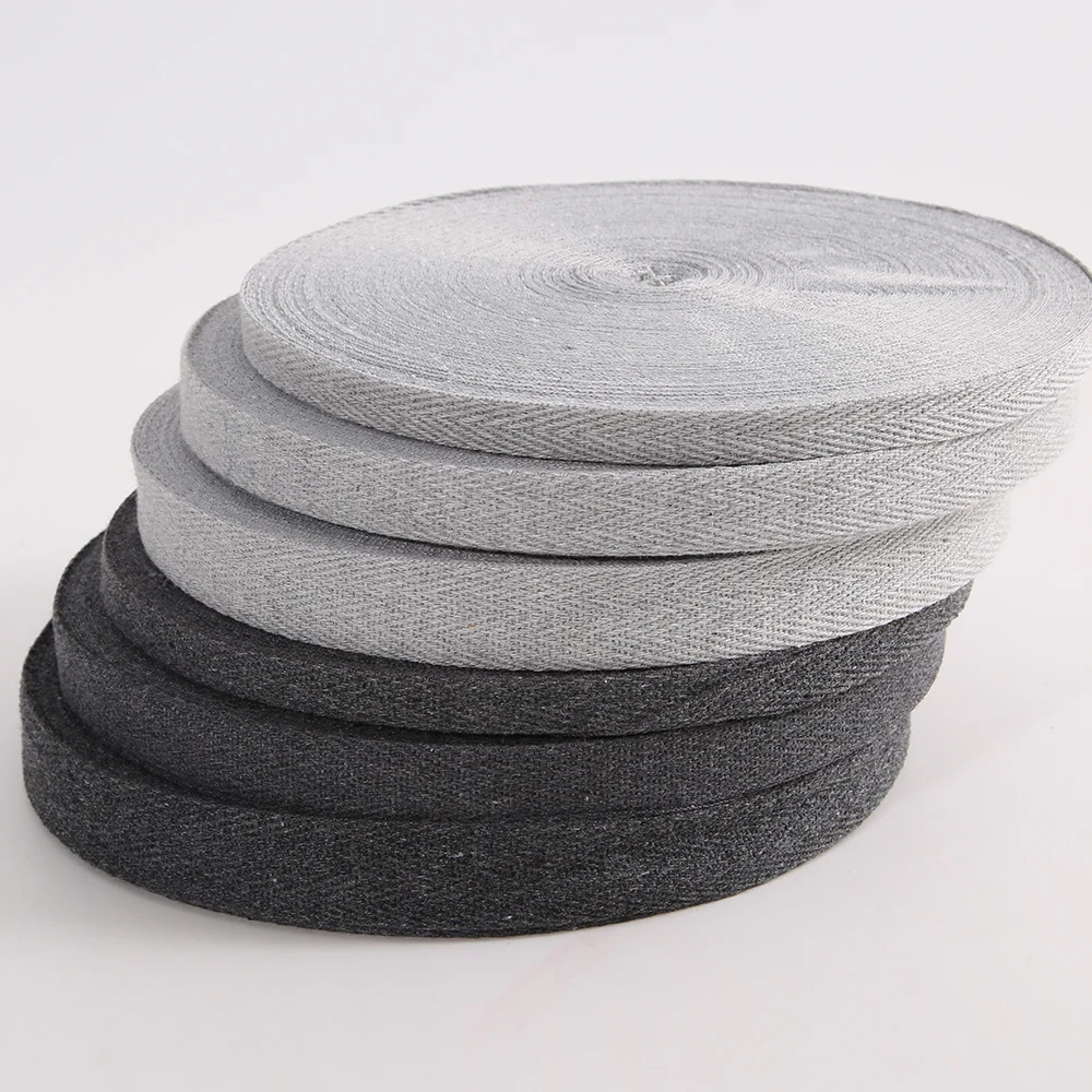 50 Yards 10MM 15MM 20MM Eco-Friendly 100% Cotton Ribbon Hemp Gray European And American Popular Color Garment Sideband