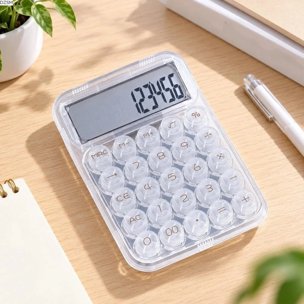 12-digit Display Electronic Calculator Large Screen Large Button Mechanical Keyboard Calculator Anti-slip Pad Transparent
