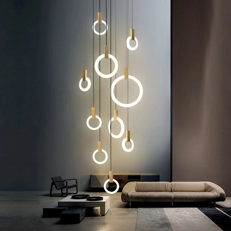 

Modern LED chandelier for living room circular hanging lights bedroom fixture stair lighting home illumination long pendant lamp