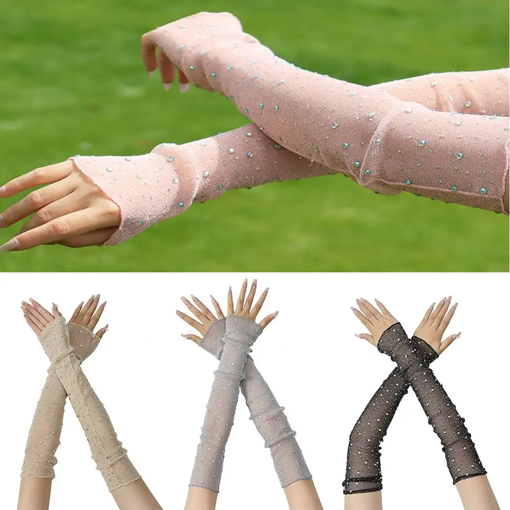 Transparent Shiny Drive Radfahren Arm Abdeckung Outdoor Sonnenschutz Oversleeve Glitter Mesh Lange Handschuhe Pailletten Kristall Arm Ärmel