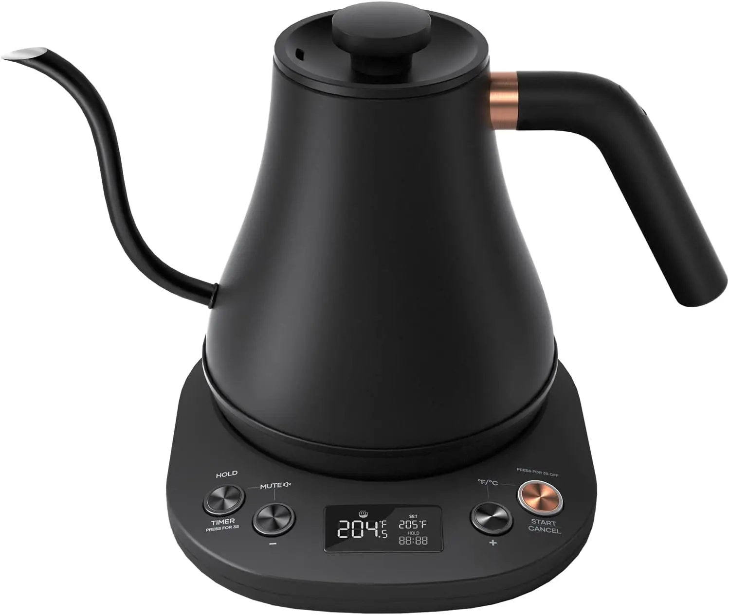 

Electric Gooseneck Kettle with ±1°F Temp Control, Quick Heat for Coffee & Tea, Auto Shut-Off, 0.8L Matt Black