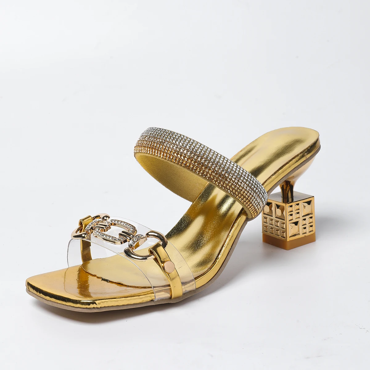 

Fashion Baotou Sandals Summer New Pointy Sequin Transparent Band Line Strap Anti-slip Wear Low Heel Shoes