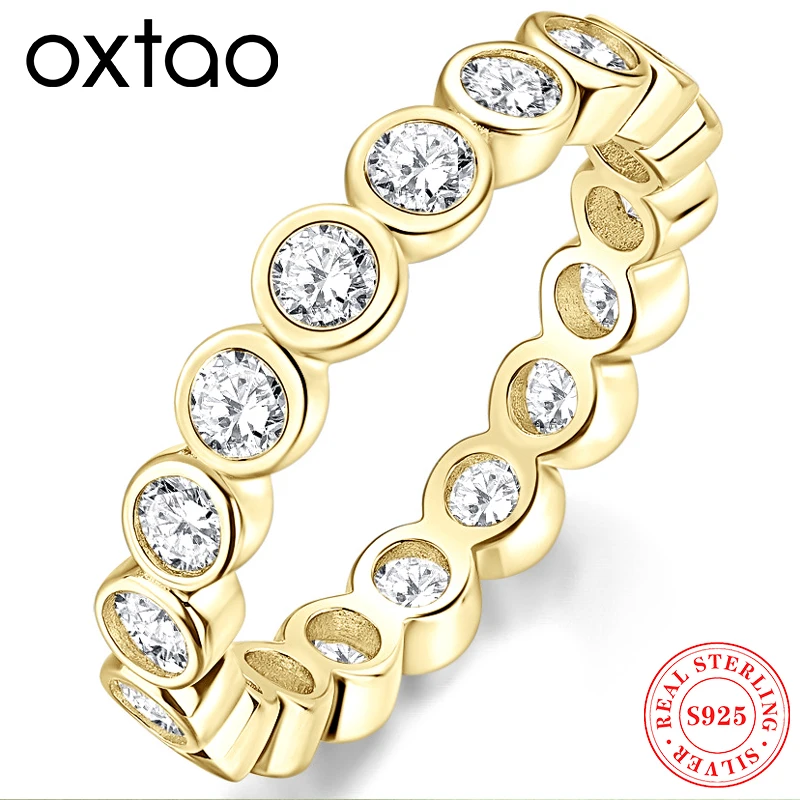 

OXTAO Full Eternity Certificated 3mm D Moissanite Diamond Stackable Bands Wedding Rings Jewelry Women Anniversary Gift 925Silve