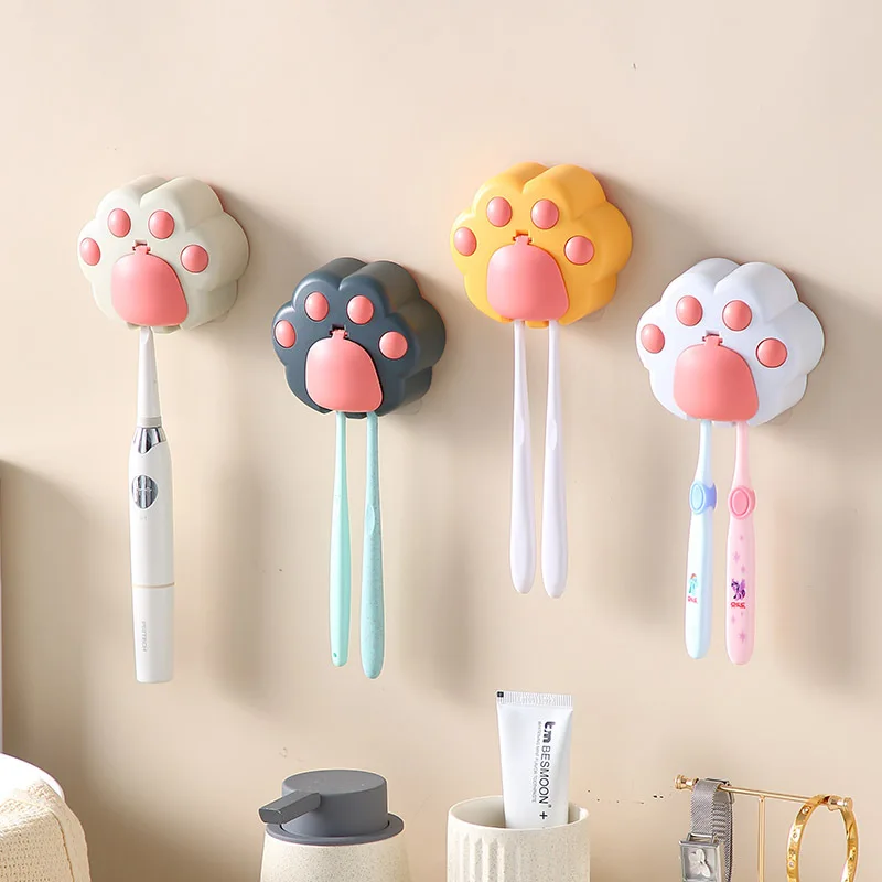 Cartoon Creative Cat\'s Paw Toothbrush Holder Perforation Free Wall-mounted Bathroom Decorative Toothbrush Holder Daily Necessity