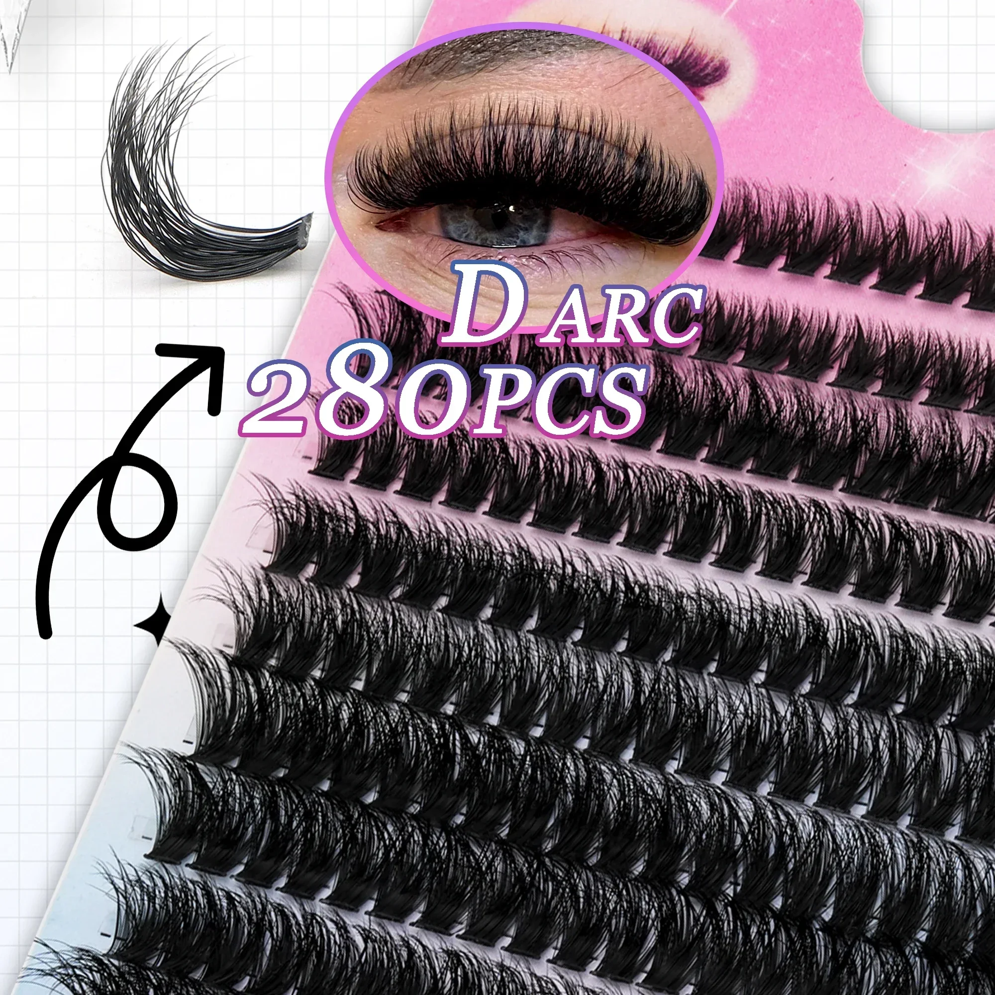 D Curl 280PCS Lash Clusters DIY Individual Eyelash Extensions Super Fluffy Faux Mink Thick Volume Segment False Eyelashes