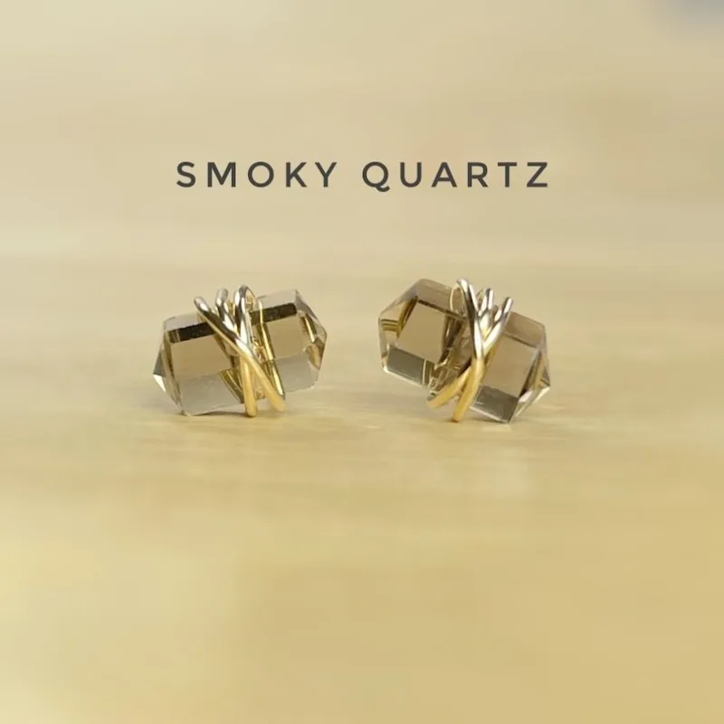 Smoky crystal stud earrings: Double-pointed crystal jewelry