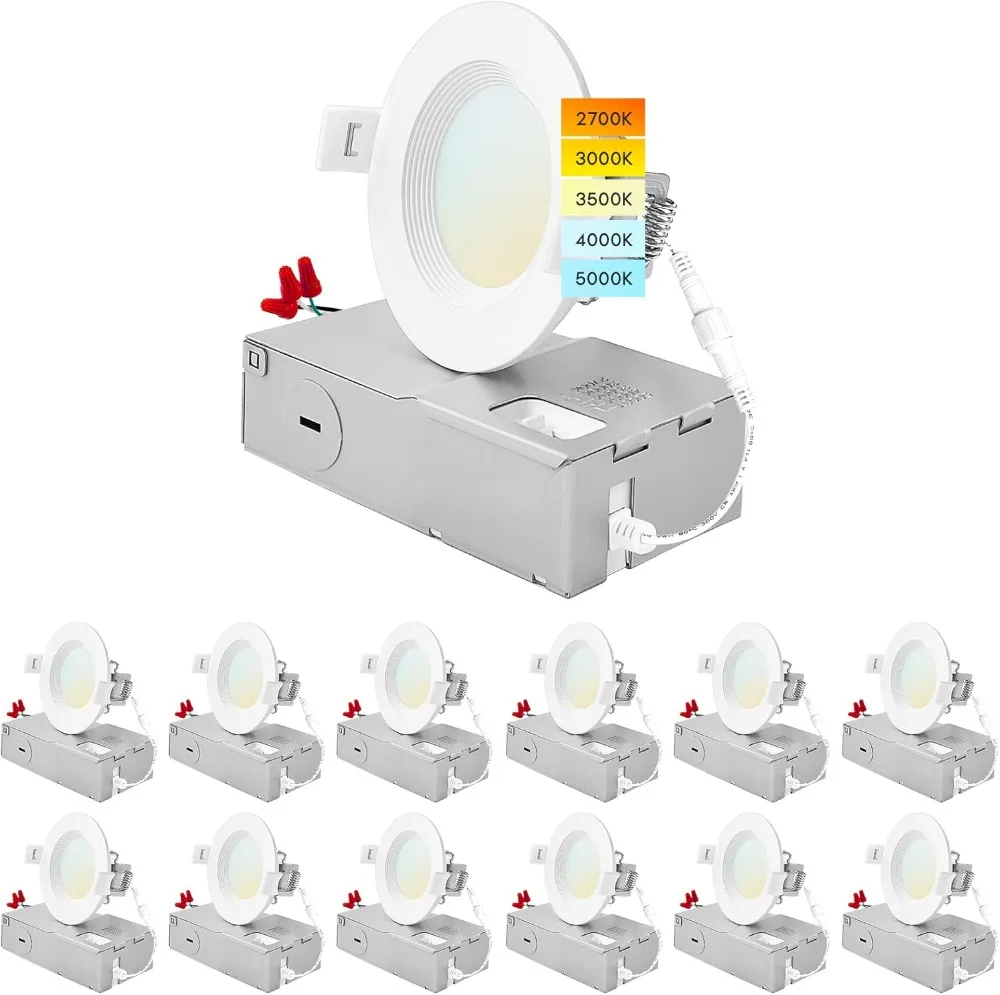 LUXRITE 12-Pack 3 Inch Ultra Thin LED Recessed Lighting, 6W, 5 Color Selectable 2700K  3000K  3500K 4000K 5000K, CRI 90,