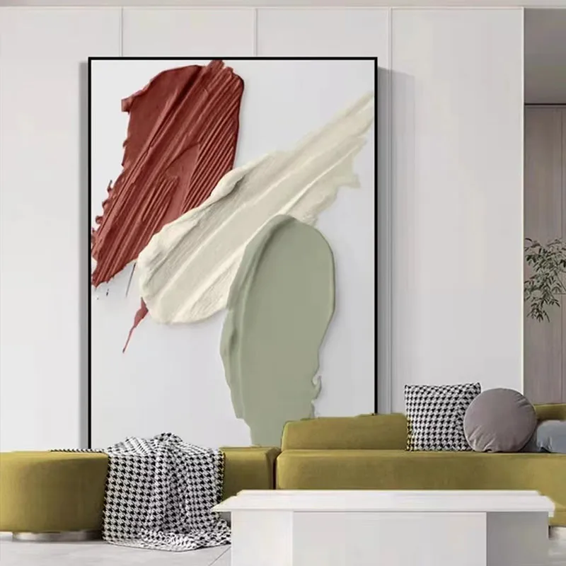 طباعة فنية تجريدية ذات كتلة ألوان جريئة - ديكور حائط أحمر ومحايد لغرفة المعيشة وغرفة النوم، ملصق مطبوع عالي الجودة، Un