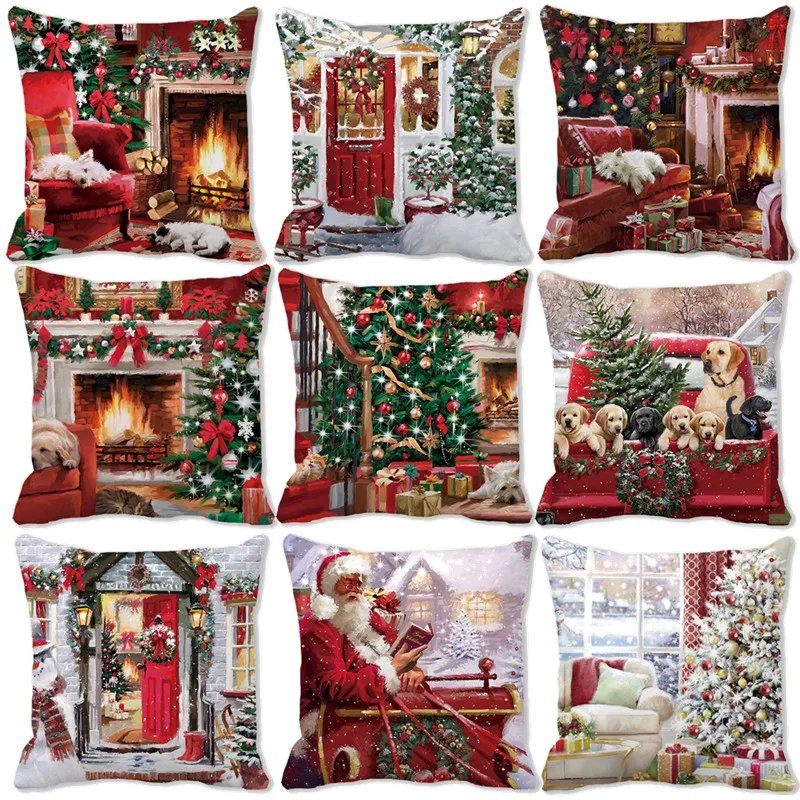 Merry Christmas Home Decoration  Cushion Cover  Bedroom Living Room Sofa  Pillow 