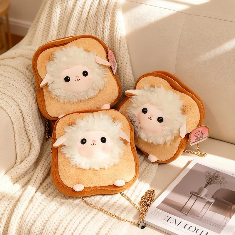 Soft Plush Toast Sheep Shoulder Bag Cute Bread‑Sheep Design Chain Crossbody Purse Mini Phone Coin Pouch Daily Travel Bag Gift