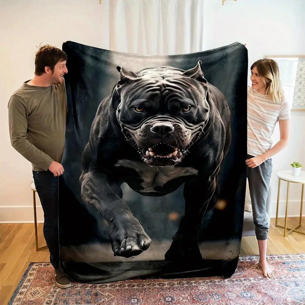 Pattern of the fierce bulldog Flannel printed blanket suitable for all seasons suitable for living room office sofa and travel