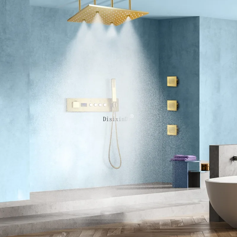 Bathroom luxury shower set ceiling 16 inch LED top spray rain spray digital display constant temperature