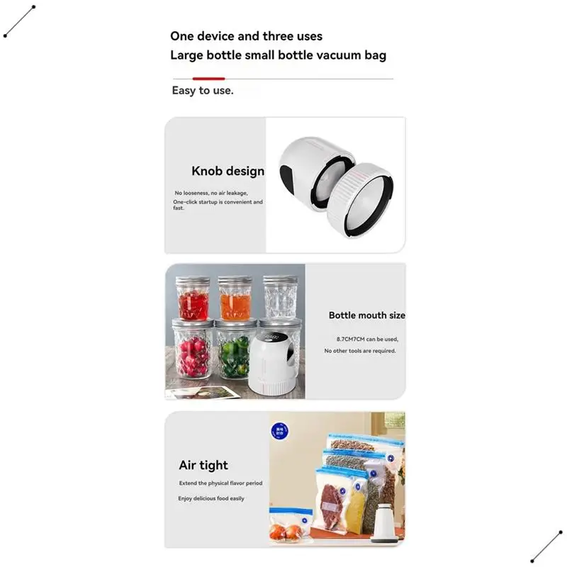 

Portable Electric Mason Jar Vacuum Sealer Kit 3 In1 Automatic Vacuum Sealer For Wide&Regular Mouth Mason Jar Vacuum Bags B