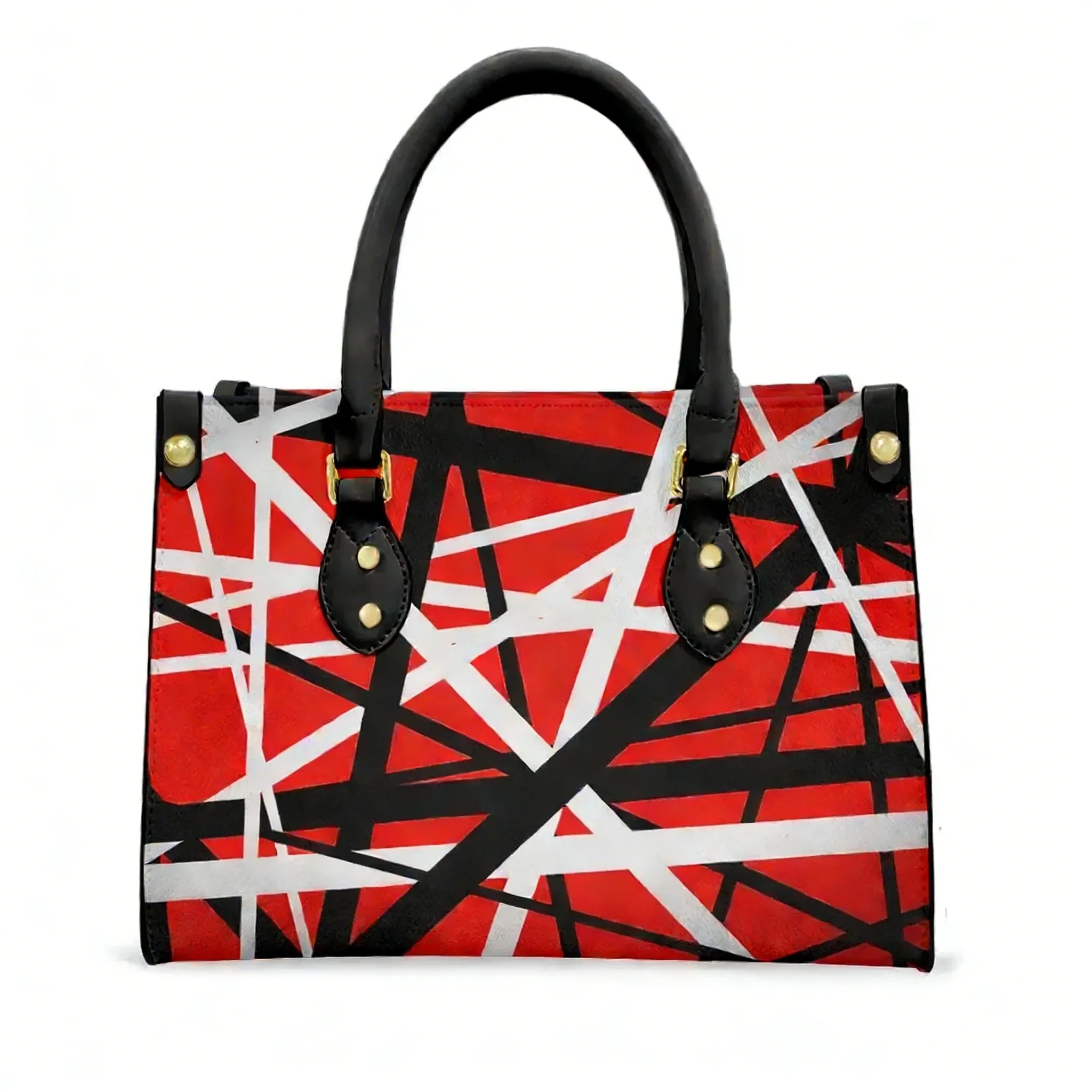 

Van Evh 5150 Stripes Halen Rock Band Tote Bag Purse Womens Mens Text Image PU Leather Handbag Business Shopping Gift Bags