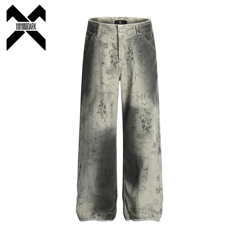 

2026 Vintage Straight Jeans Grunge Dirty Wash Distressed Denim Pants Hip Hop Streetwear Denim Trousers Y2k