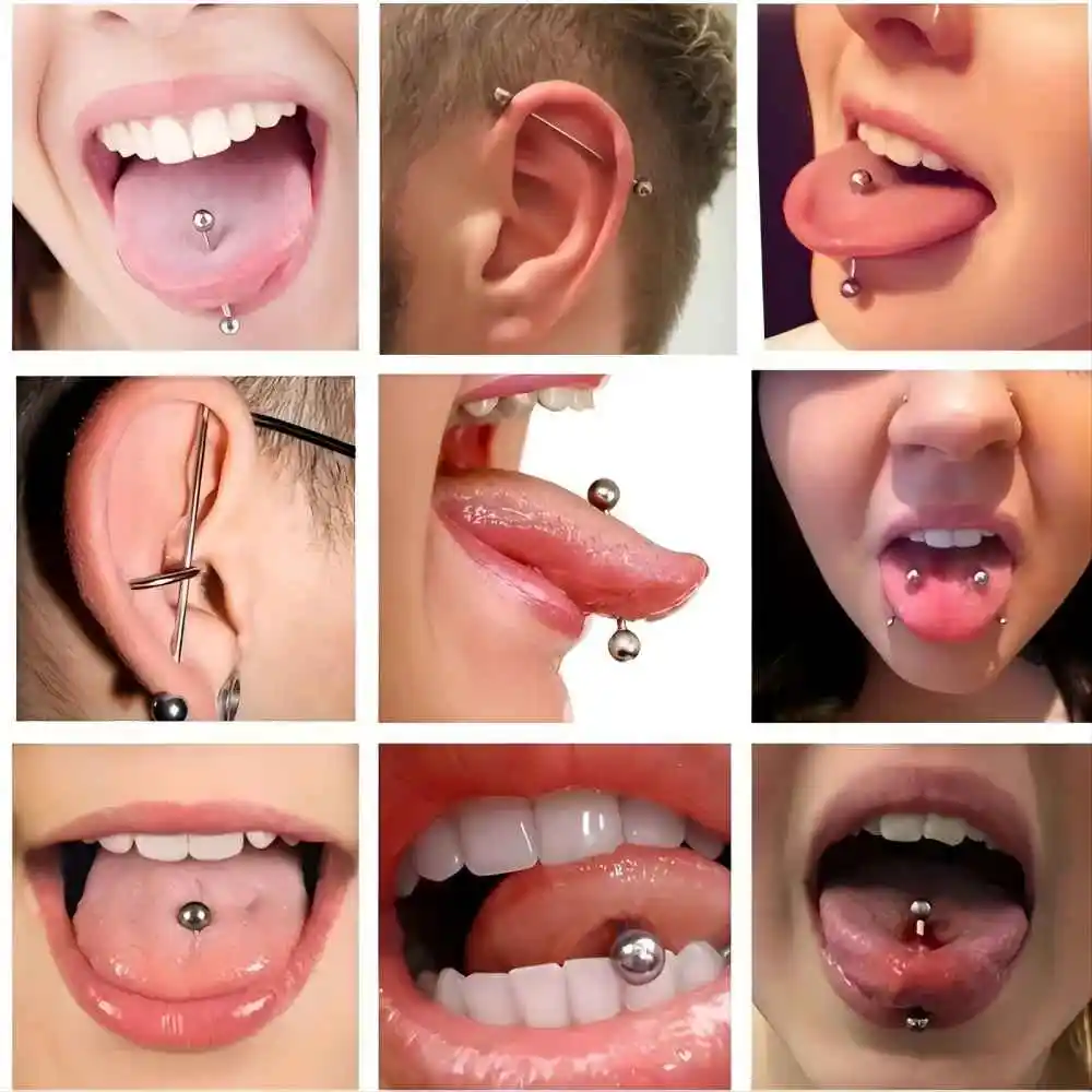 8pcs Stainless Steel Tongue Nipple Barbell Rings With CZ Piercing Jewelry For Unisex Bar Lengths 12mm 14mm 16mm 18mm