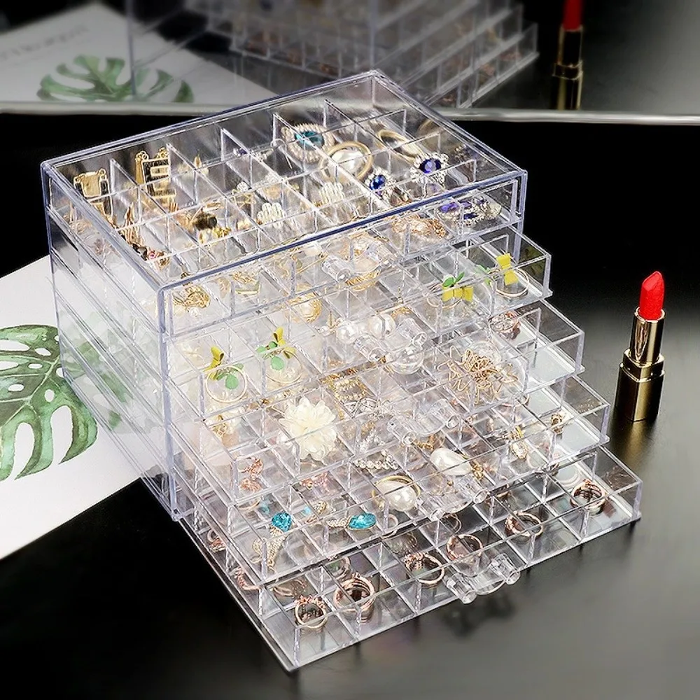 120 Grids Jewelry Storage Box Drawer Style Dustproof Transparent Organizer Box Plastic Ring Jewelry Sorting Box Vanity