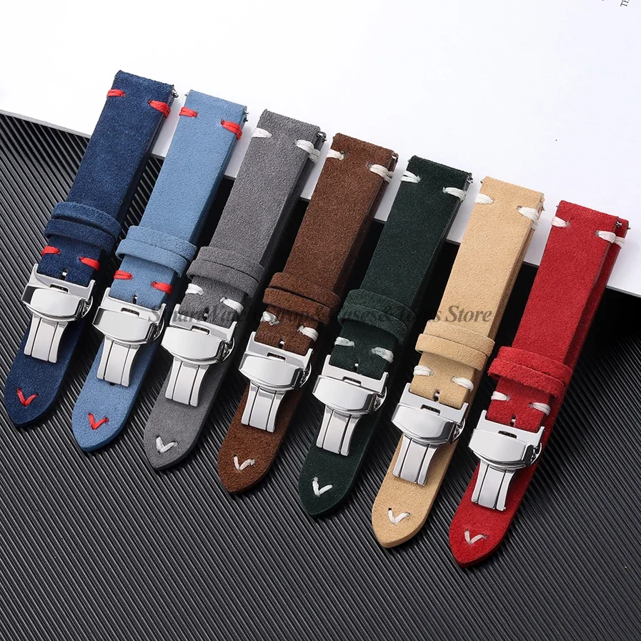 Retro Suede Leather Watch Band Replacement 18mm 20mm 22mm Universal Correa Reloj Quick Release Strap for Smart Watch