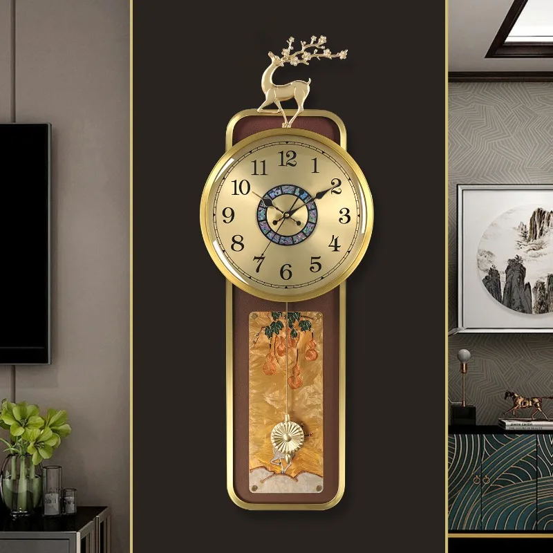 Metal Pendulum Clock New Chinese Style Classical Wall-Mounted Clock Light Luxury Silent adornos decoración hogar home furniture