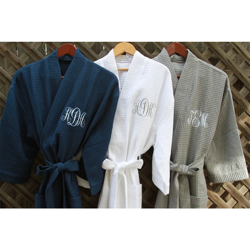 Embroidery Monogrammed Bathrobe Cotton Waffle Robes Spa Robe Spring Summer Thin Personalized Bridal Party Bridesmaid Robe Gifts