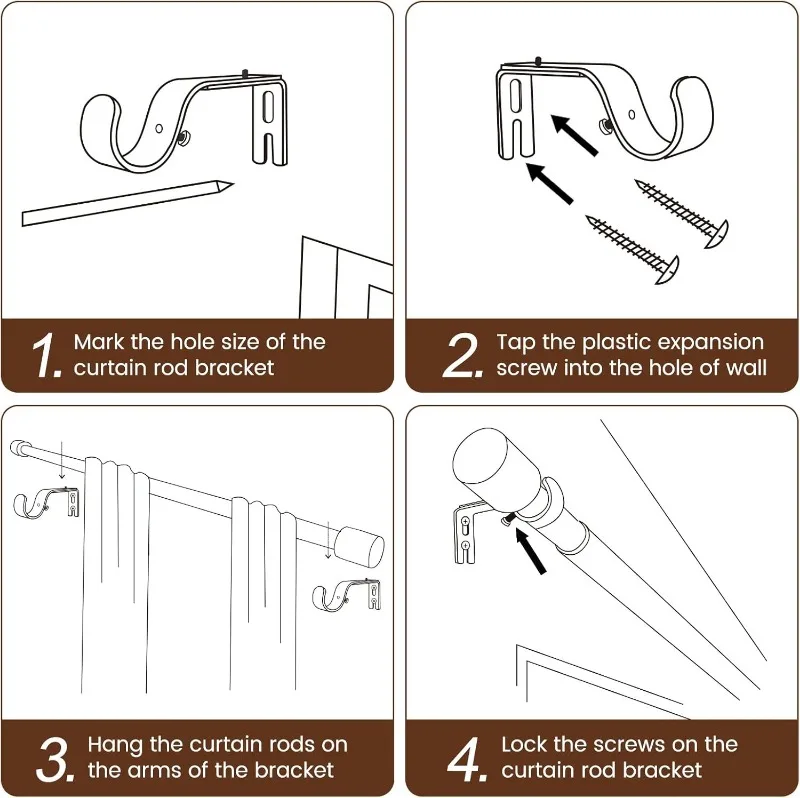 قضيب ستارة أسود غير لامع مقاس 1 بوصة، قابل للتعديل 30-144 بوصة، قضيب طويل جدًا عالي التحمل للنوافذ الكبيرة، عبوة واحدة، تصميم الربط