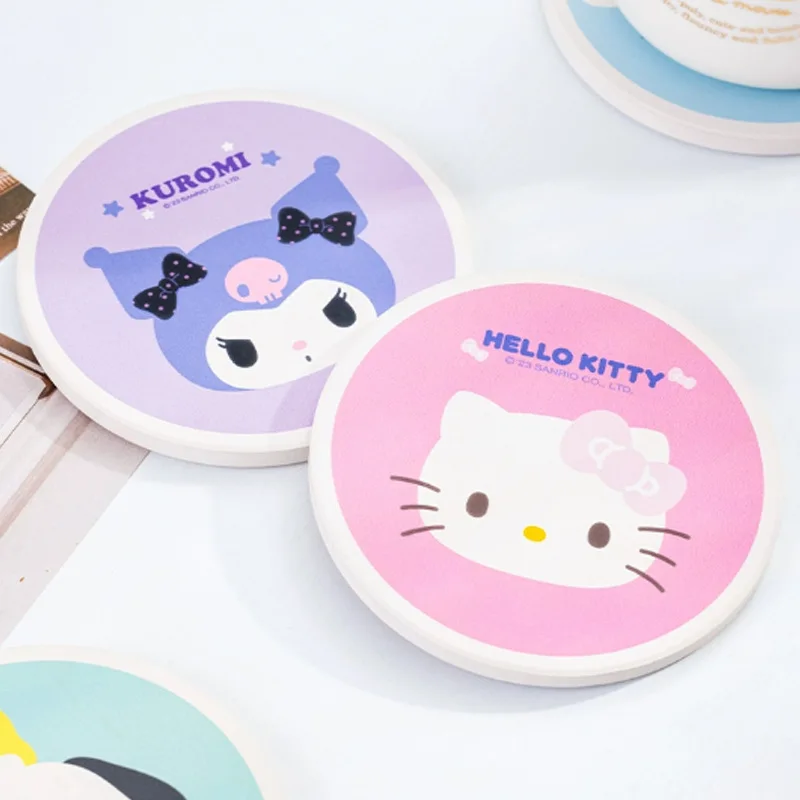 Sanrio Cinnamoroll Hello Kitty Coaster Round Ceramic Coaster Thermal Insulation Anti-Scalding Pad Cork Cute Home Decoration