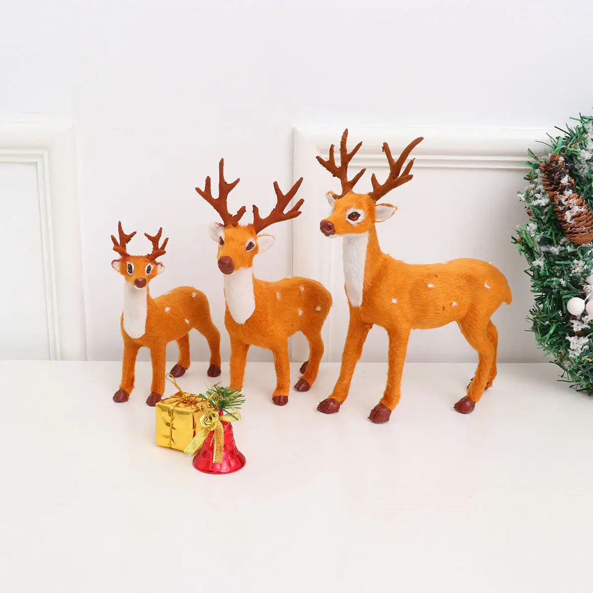 

3Pcs Sika Deer Ornament Cloth Simulation Christmas Decoration 15Cm 20Cm 25Cm Festive Desktop Xmas Party Decor Home Embellishment