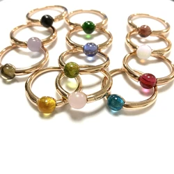 Ring 23 Colors Simple Round Candy Style Ring Gold Plated Natural Crystal Ring For Women Candy Ring Birthday Gift