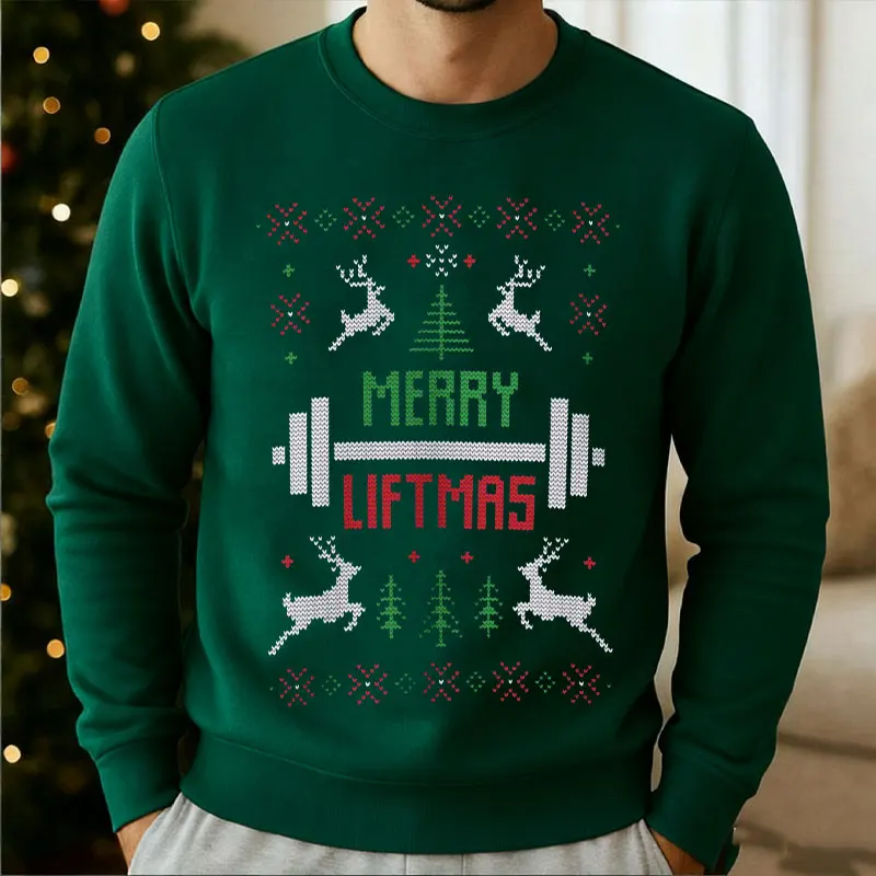 سويت شيرت Merry Liftmas Ugly Christmas بقلنسوة للتمرين، سترة مضحكة للعطلات في صالة الألعاب الرياضية لعشاق اللياقة البدنية، هدية لرفع الأثقال