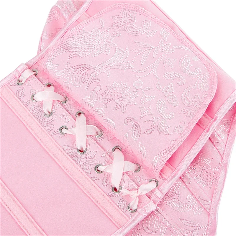 Feminino elegante overbust espartilhos colheita topos rosa rendas desossado bustiers gótico corpo shaper lingerie sexy basco korset