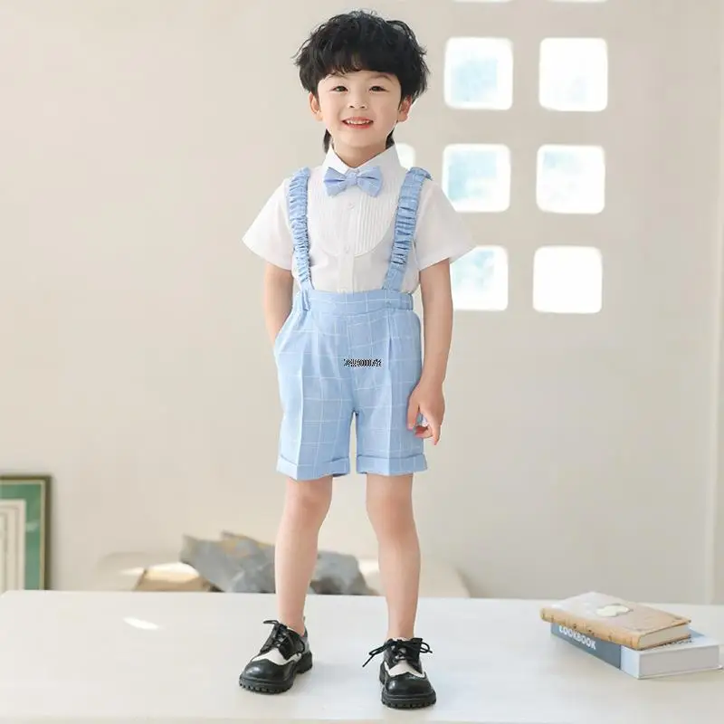 Baby Boys Suspender Shorts Bowtie Photograph Dress Children's Day Performance Suit Kids Formal Graduation Ceremony Tuxedo Wear
