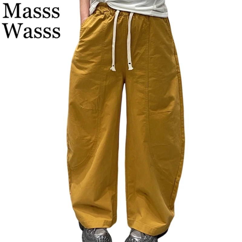 Masss Wasss 2026 Autumn Korean Ladies Loose Casual Pantalons Womens Fashion Classic Luxury Vintage Solid Elastic Waist Trousers