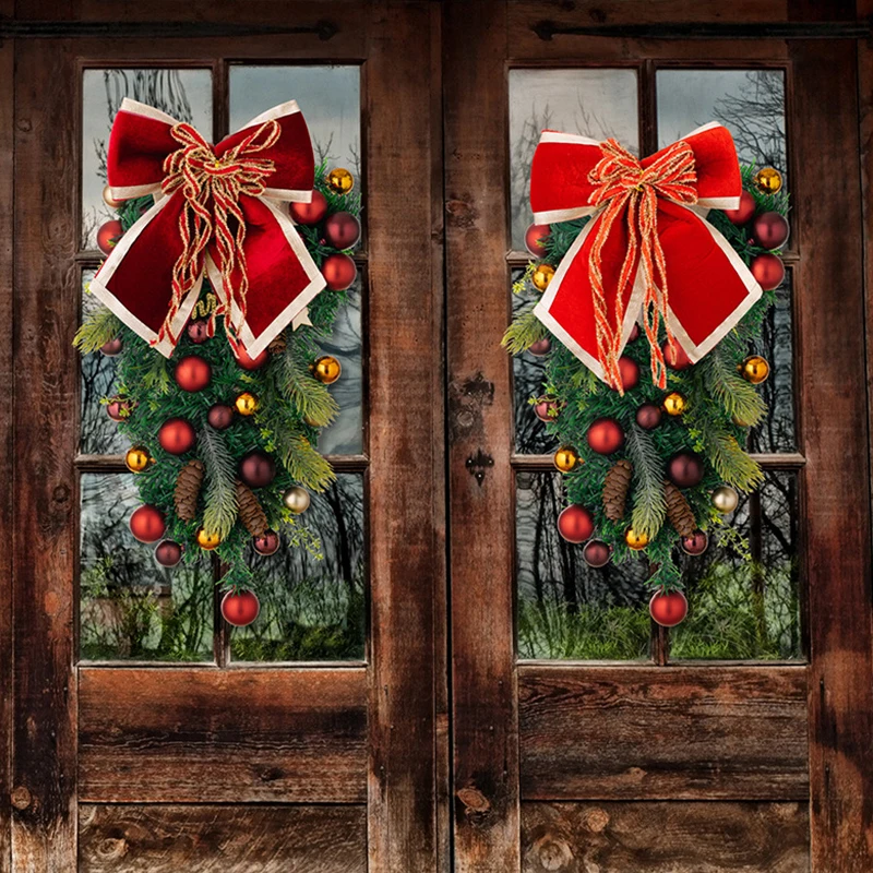 

Роскошный бант в виде рождественского венка — большая декоративная лента для топперов на елку, подарочных упаковок и праздничного домашнего декора