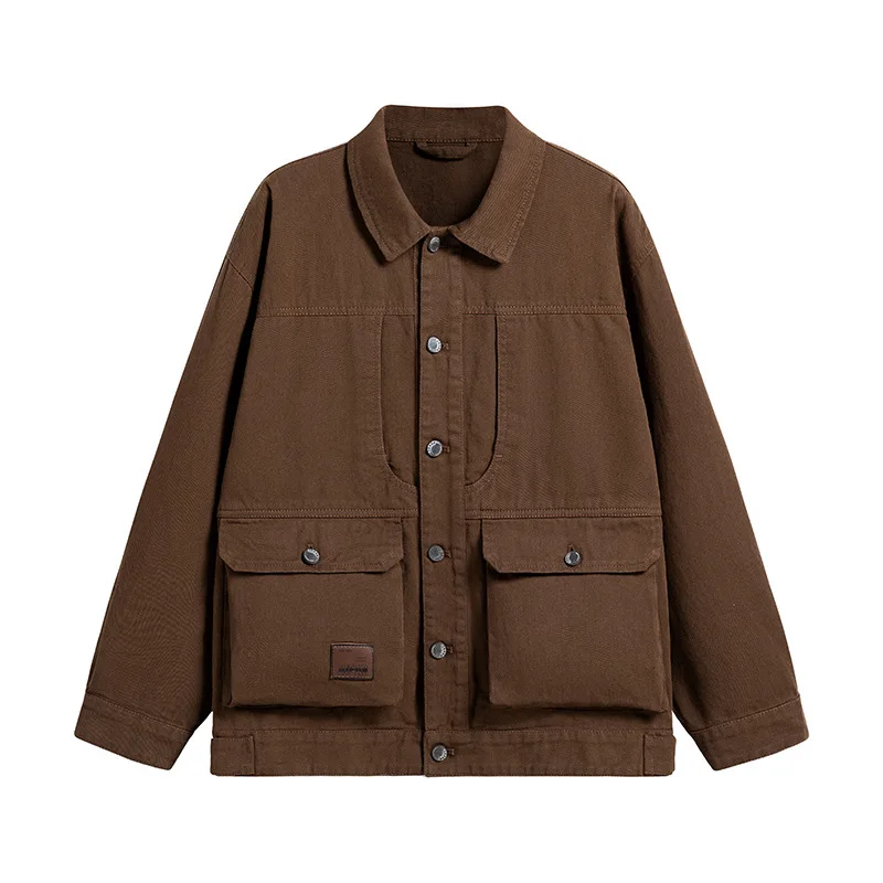 

Amekaji American Retro Lapel Multi-bag Workwear Jacket Spring Autumn Design Casual Joker Cotton Washed Jackets