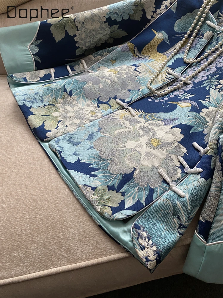 High-end Heavy Industry Jacquard Elegant Temperament New Chinese Coat Exquisite Retro Flower Embroidery Long Sleeve Coats Spring