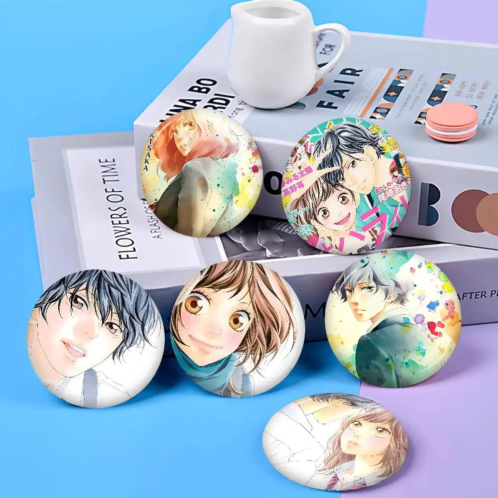 Pin Redondo Hecho a Mano de 32/44/58 mm con Diseño de la Película Clásica de Anime Ao Haru Ride, Divertido Broche a Presión para Mochila, Ropa y Accesorios