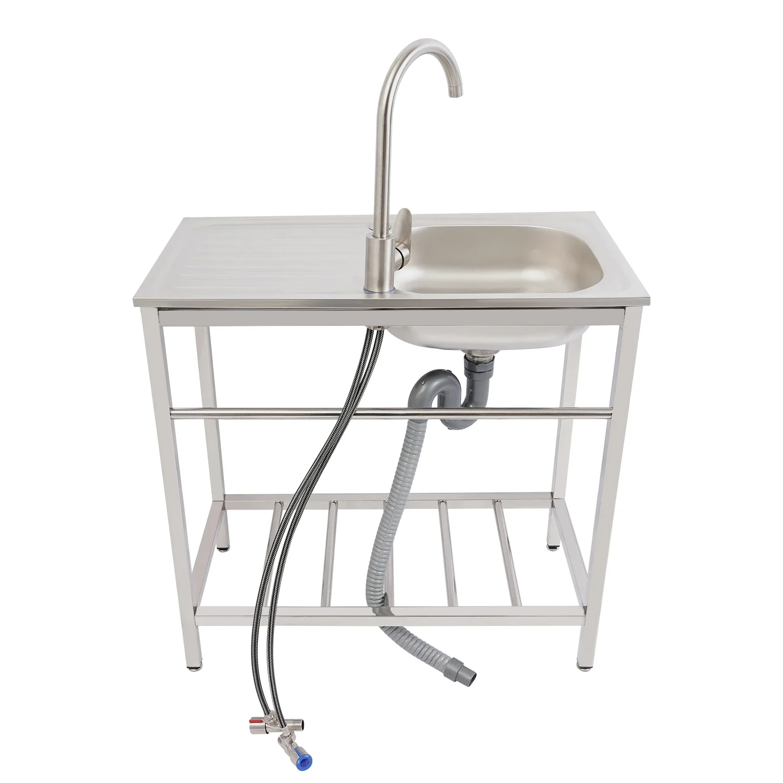 

Freestanding Outdoor Kitchen Multi-Functional Sink Set, for Commercial Use in Restaurants and Cafes, Stainless Steel Single Bowl