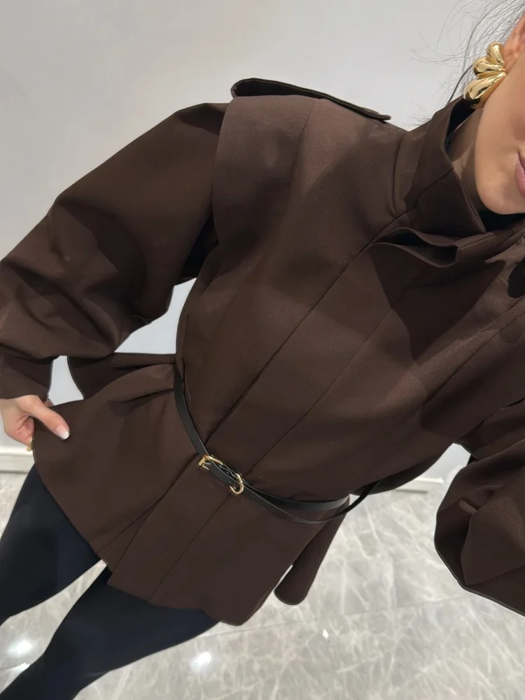 2025 herbst Frauen Graben Mantel Belted Lose Bomber Jacke High Street Fashion Windjacke Revers Lange Sleeve Zipper Taste Solide
