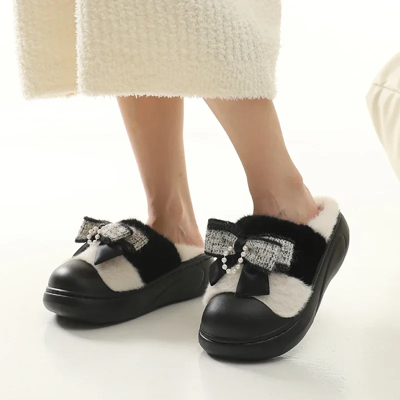 Women Winter Bowtie Warm Slippers Ladies Casual Bow Butterfly-knot Fashion Cotton Slipper Female Cozy Elegant Outdoor Shoes