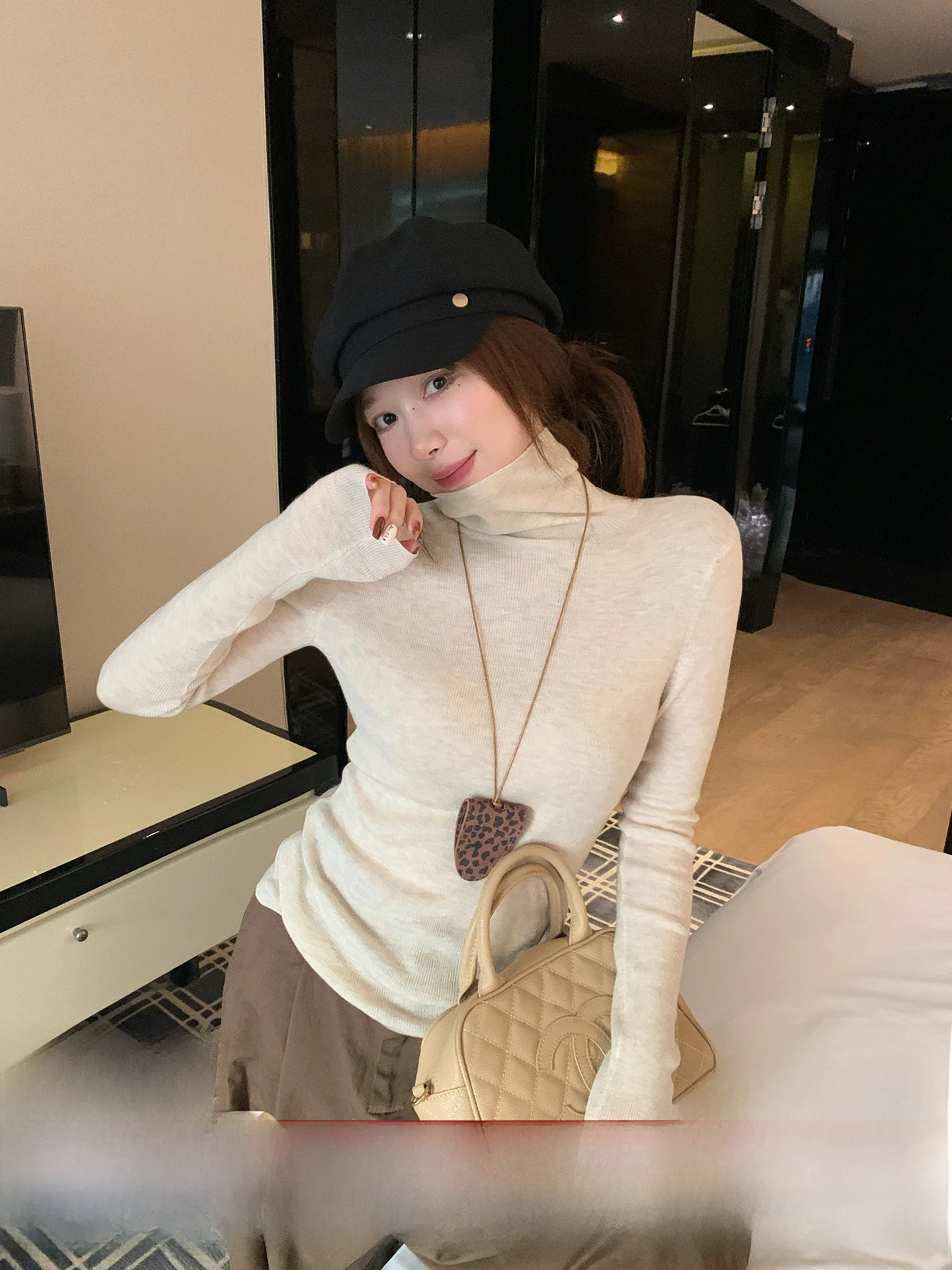 

High Ne Thin Sweater Base irt Women's Autumn Winter New Sle Pile Ne Inner Wear Top Casual Slim Fit Soft Polyester Fiber
