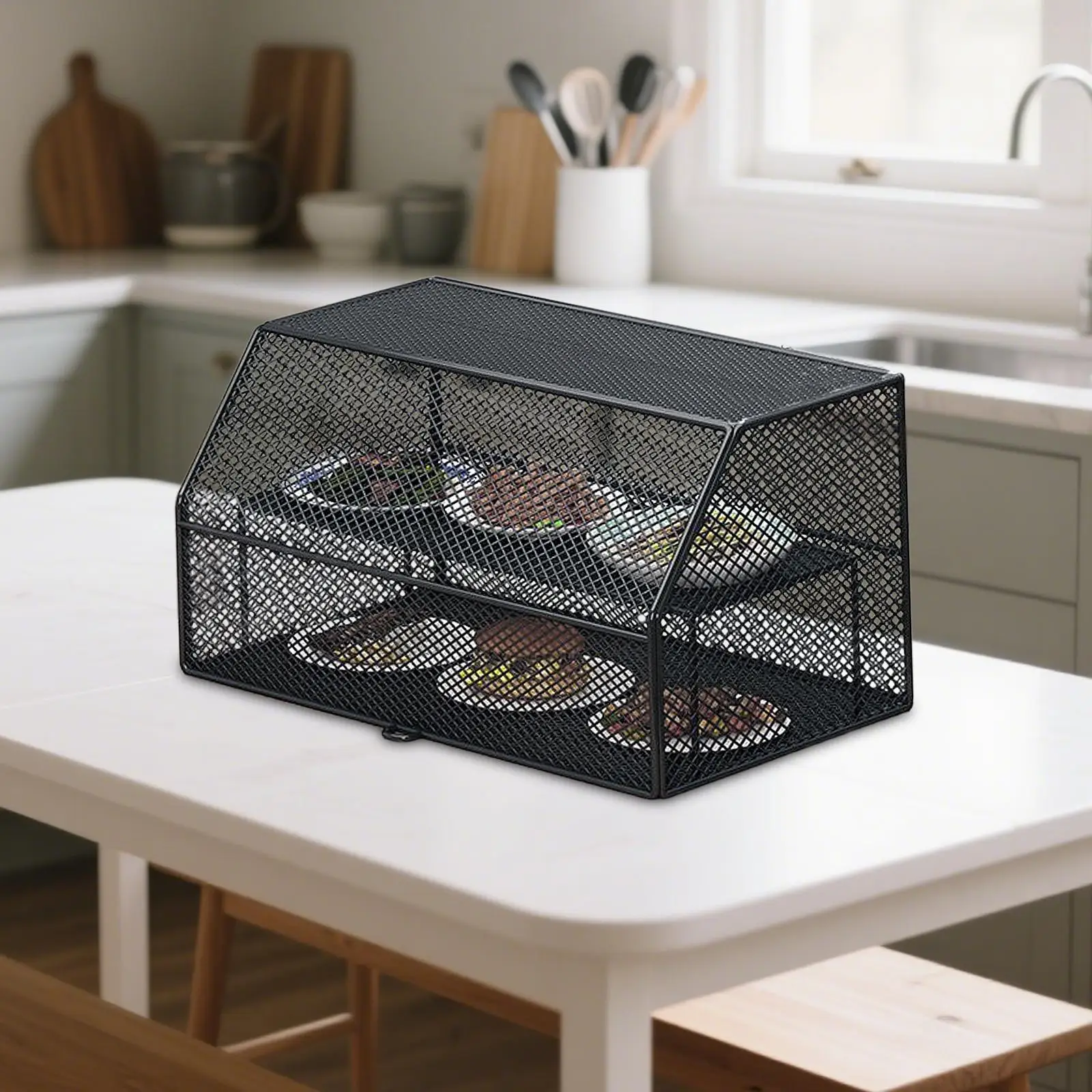 

Kitchen Food Cover Bread Box Storage Bin Metal Rack Keeps Fly Dish Cover for