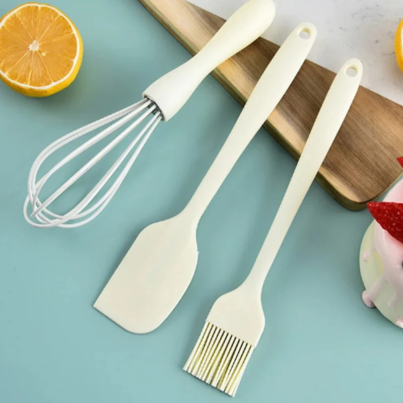 3pcs Baking Set Food Grade Silicone Heat Resistant Cream Scraper Egg Beater Grease Brush Kitchen Cake Baking Tools