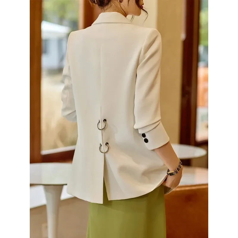 Women Loose Casual Blazer Ladies Yellow White Black Female Long Sleeve Single Breasted Solid Jacket Coat