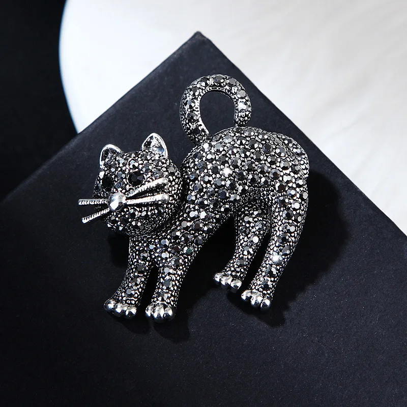 Cute Little Cat Brooches for Women Full Rhinestone Casual Party Office Cartoon Animal Brooch Pins Fashion Jewelry Party Gifts image 5