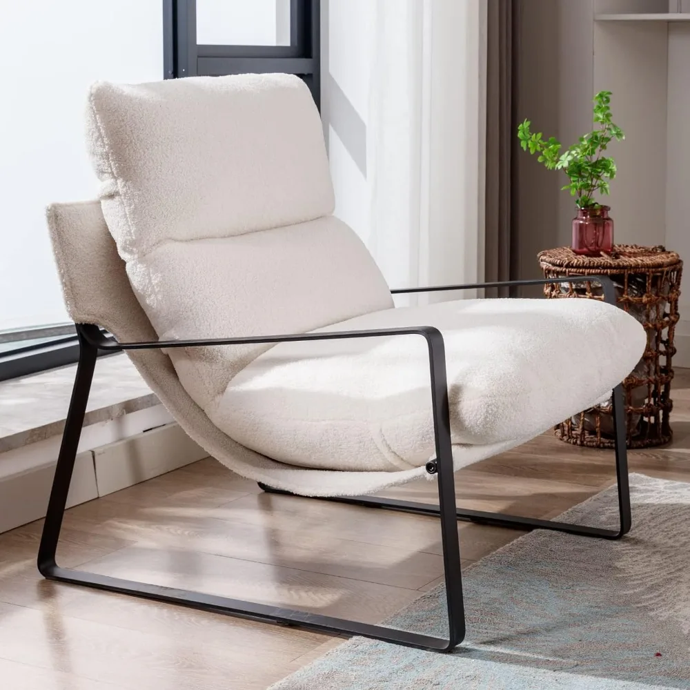 

Современное кресло с акцентом шерпа, мягкое кресло для гостиной с металлическим основанием, утолщенная подушка, одиночный диван-кресло, удобная гостиная C